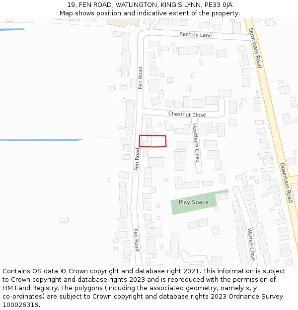 19, FEN ROAD, WATLINGTON, KING'S LYNN, PE33 0JA: Location map and indicative extent of plot