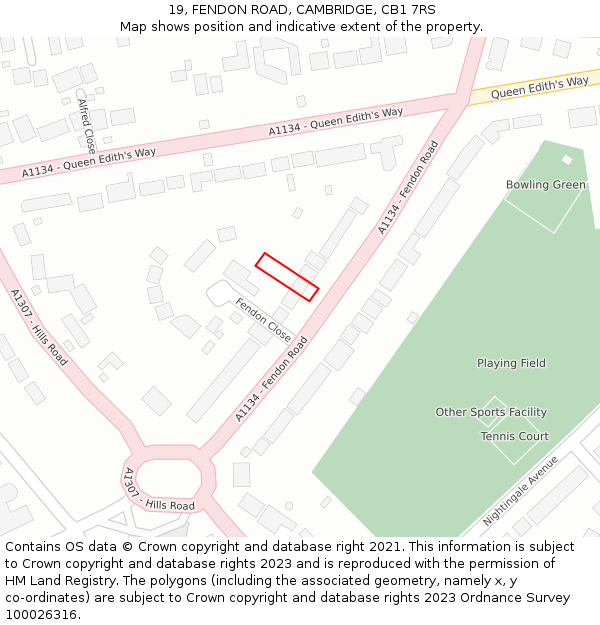 19, FENDON ROAD, CAMBRIDGE, CB1 7RS: Location map and indicative extent of plot