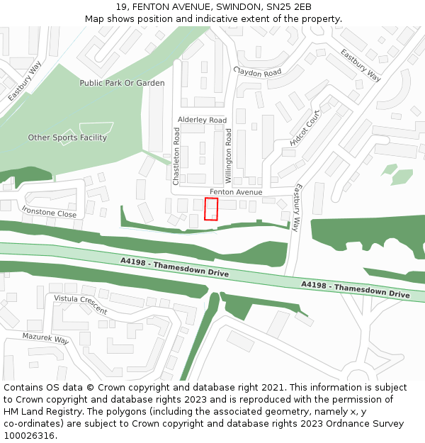 19, FENTON AVENUE, SWINDON, SN25 2EB: Location map and indicative extent of plot