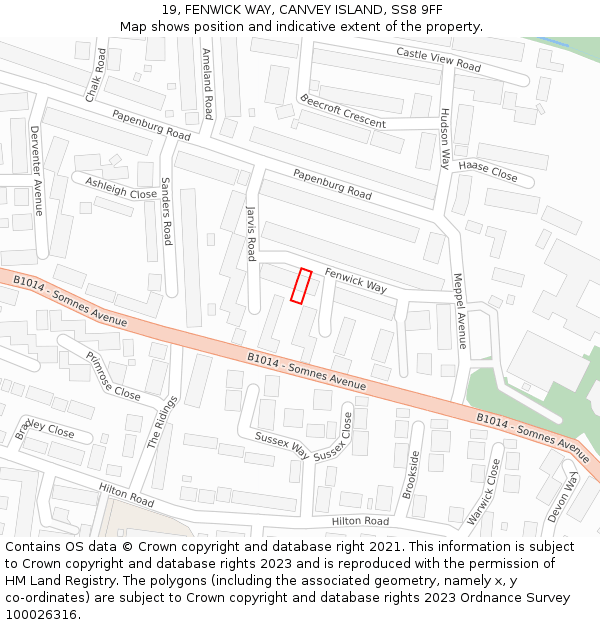 19, FENWICK WAY, CANVEY ISLAND, SS8 9FF: Location map and indicative extent of plot