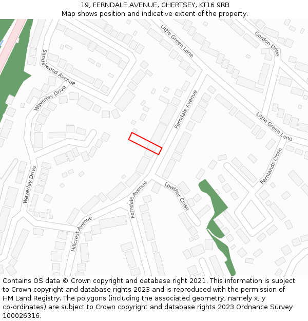 19, FERNDALE AVENUE, CHERTSEY, KT16 9RB: Location map and indicative extent of plot
