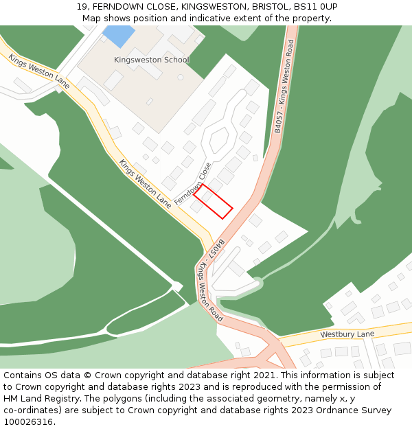 19, FERNDOWN CLOSE, KINGSWESTON, BRISTOL, BS11 0UP: Location map and indicative extent of plot