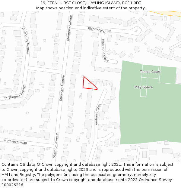 19, FERNHURST CLOSE, HAYLING ISLAND, PO11 0DT: Location map and indicative extent of plot