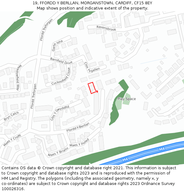 19, FFORDD Y BERLLAN, MORGANSTOWN, CARDIFF, CF15 8EY: Location map and indicative extent of plot