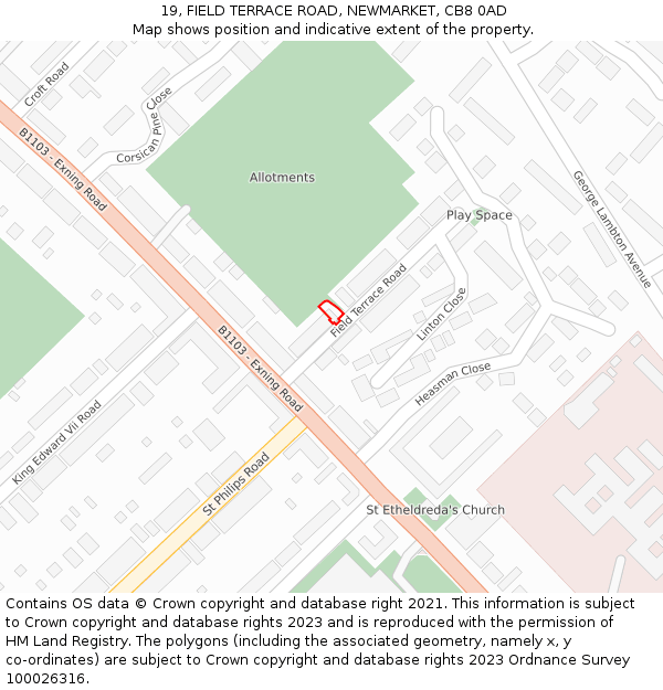 19, FIELD TERRACE ROAD, NEWMARKET, CB8 0AD: Location map and indicative extent of plot