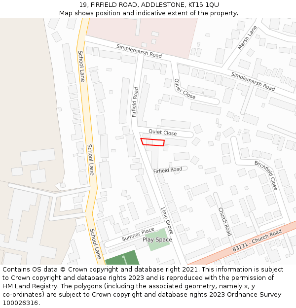 19, FIRFIELD ROAD, ADDLESTONE, KT15 1QU: Location map and indicative extent of plot