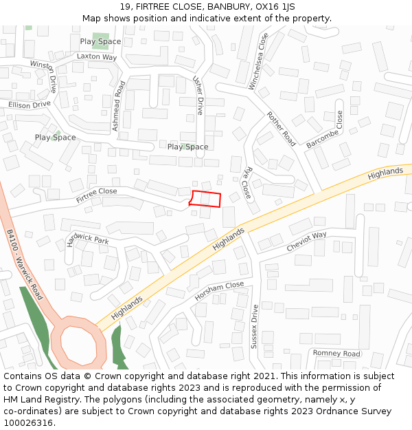 19, FIRTREE CLOSE, BANBURY, OX16 1JS: Location map and indicative extent of plot