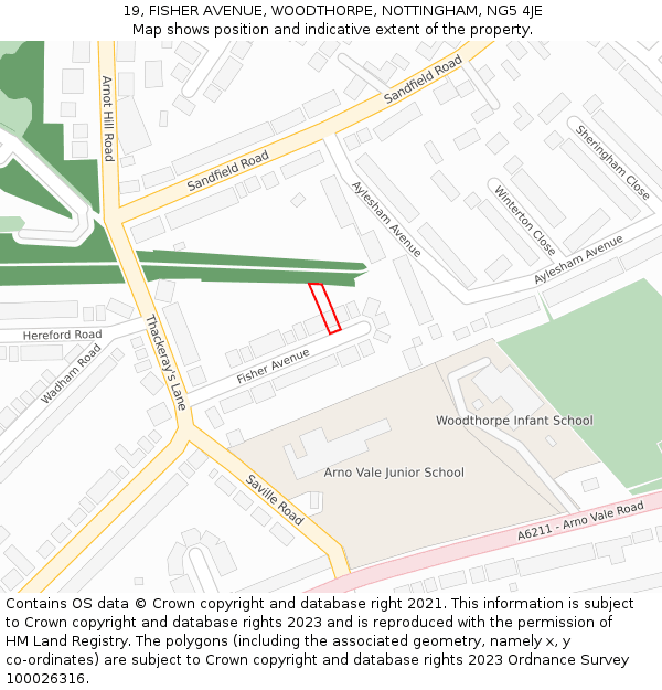 19, FISHER AVENUE, WOODTHORPE, NOTTINGHAM, NG5 4JE: Location map and indicative extent of plot