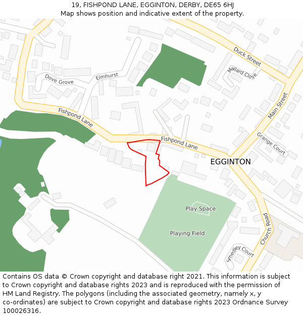 19, FISHPOND LANE, EGGINTON, DERBY, DE65 6HJ: Location map and indicative extent of plot