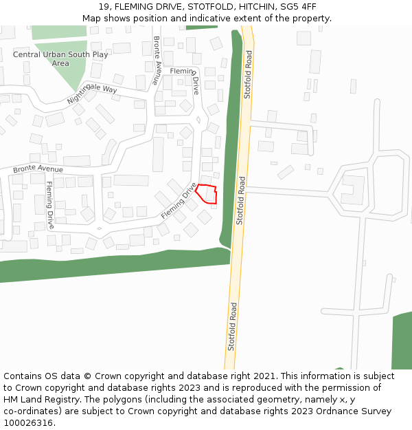 19, FLEMING DRIVE, STOTFOLD, HITCHIN, SG5 4FF: Location map and indicative extent of plot