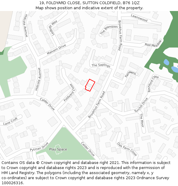 19, FOLDYARD CLOSE, SUTTON COLDFIELD, B76 1QZ: Location map and indicative extent of plot