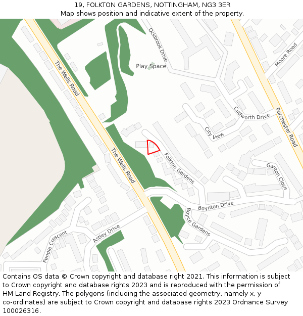 19, FOLKTON GARDENS, NOTTINGHAM, NG3 3ER: Location map and indicative extent of plot