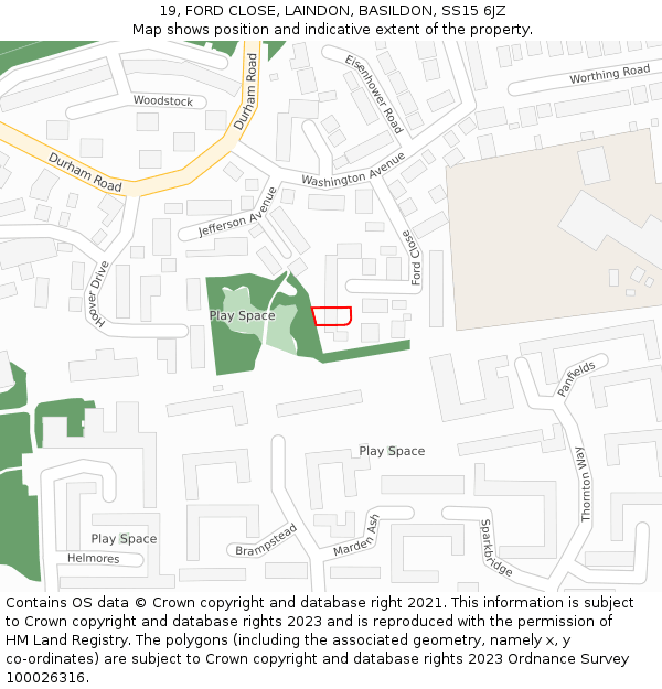 19, FORD CLOSE, LAINDON, BASILDON, SS15 6JZ: Location map and indicative extent of plot