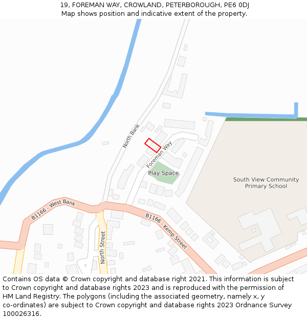 19, FOREMAN WAY, CROWLAND, PETERBOROUGH, PE6 0DJ: Location map and indicative extent of plot