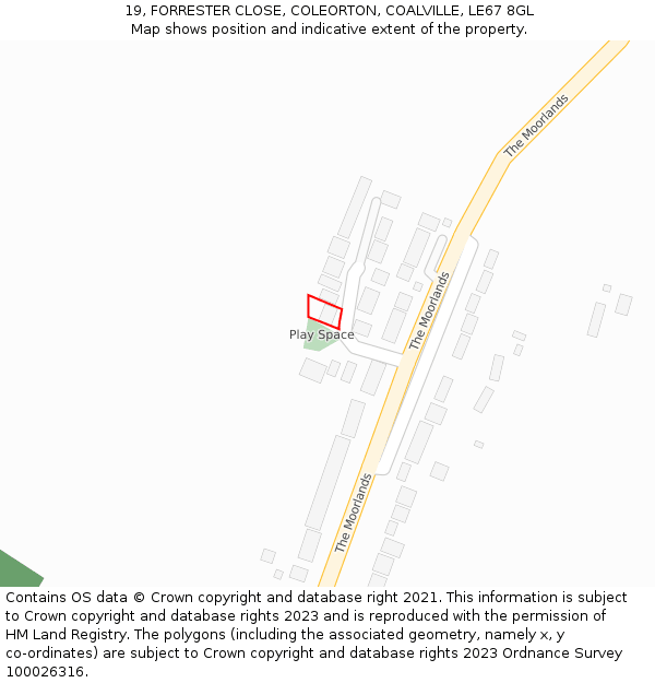 19, FORRESTER CLOSE, COLEORTON, COALVILLE, LE67 8GL: Location map and indicative extent of plot