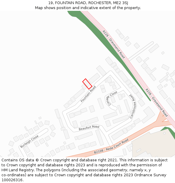 19, FOUNTAIN ROAD, ROCHESTER, ME2 3SJ: Location map and indicative extent of plot