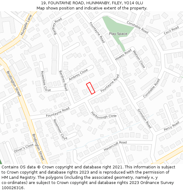 19, FOUNTAYNE ROAD, HUNMANBY, FILEY, YO14 0LU: Location map and indicative extent of plot