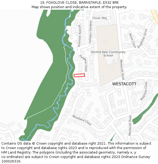 19, FOXGLOVE CLOSE, BARNSTAPLE, EX32 8RE: Location map and indicative extent of plot