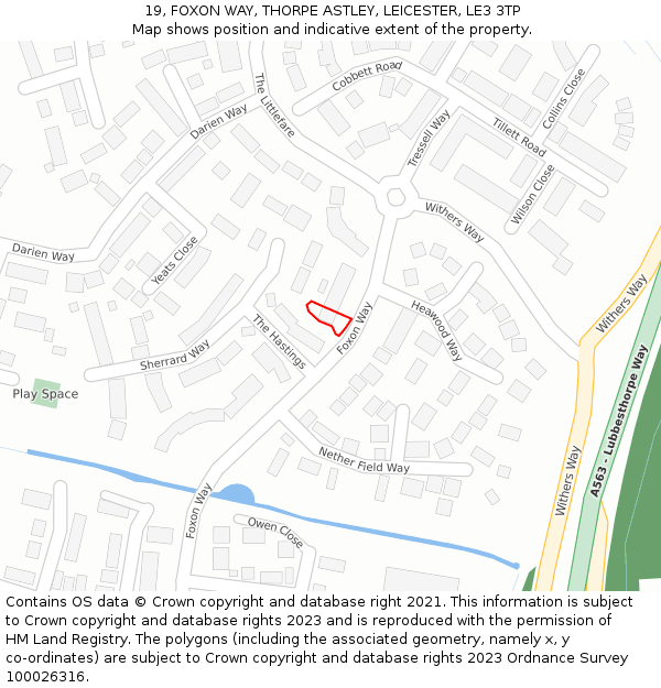 19, FOXON WAY, THORPE ASTLEY, LEICESTER, LE3 3TP: Location map and indicative extent of plot