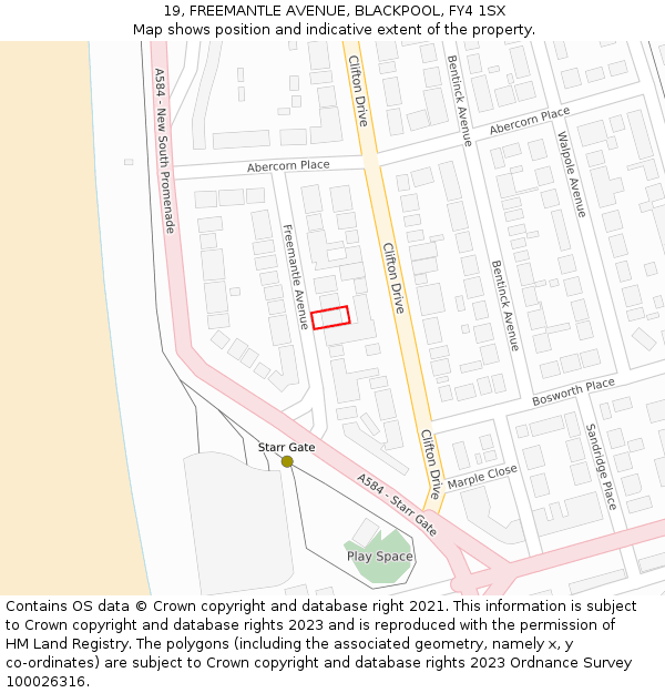 19, FREEMANTLE AVENUE, BLACKPOOL, FY4 1SX: Location map and indicative extent of plot