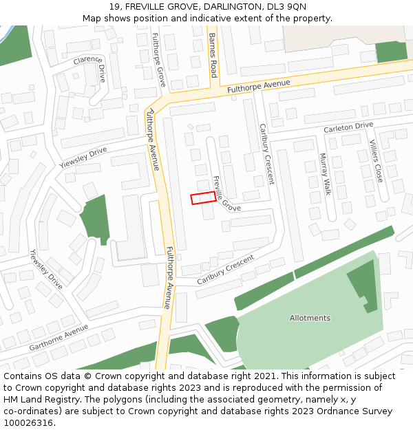 19, FREVILLE GROVE, DARLINGTON, DL3 9QN: Location map and indicative extent of plot