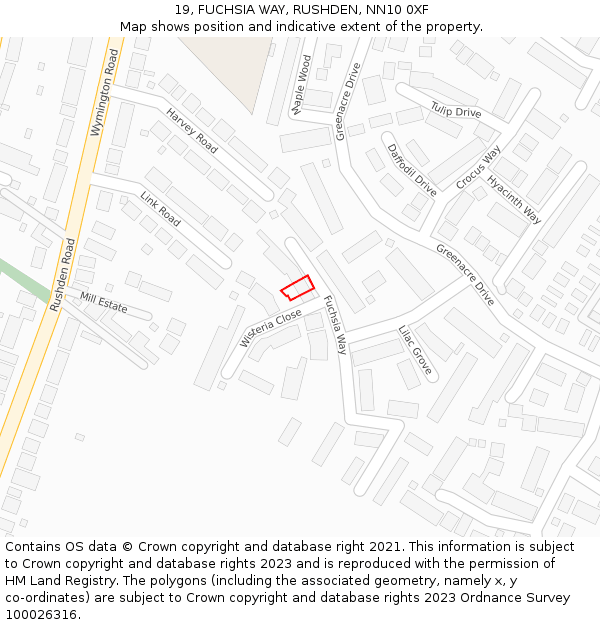 19, FUCHSIA WAY, RUSHDEN, NN10 0XF: Location map and indicative extent of plot