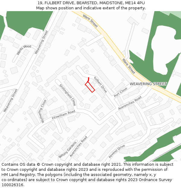 19, FULBERT DRIVE, BEARSTED, MAIDSTONE, ME14 4PU: Location map and indicative extent of plot