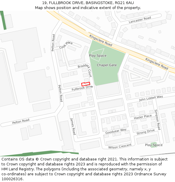 19, FULLBROOK DRIVE, BASINGSTOKE, RG21 6AU: Location map and indicative extent of plot