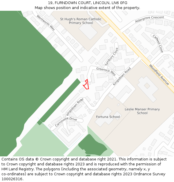 19, FURNDOWN COURT, LINCOLN, LN6 0FG: Location map and indicative extent of plot