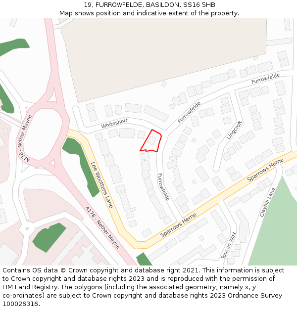 19, FURROWFELDE, BASILDON, SS16 5HB: Location map and indicative extent of plot