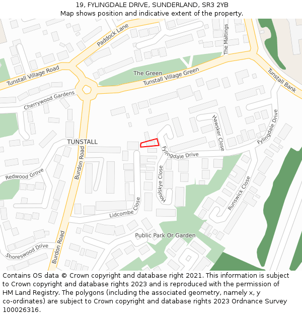 19, FYLINGDALE DRIVE, SUNDERLAND, SR3 2YB: Location map and indicative extent of plot