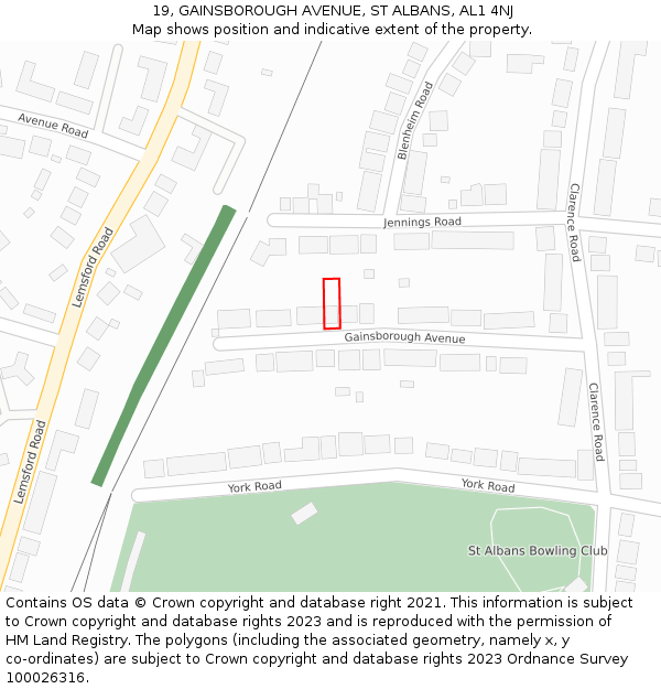 19, GAINSBOROUGH AVENUE, ST ALBANS, AL1 4NJ: Location map and indicative extent of plot
