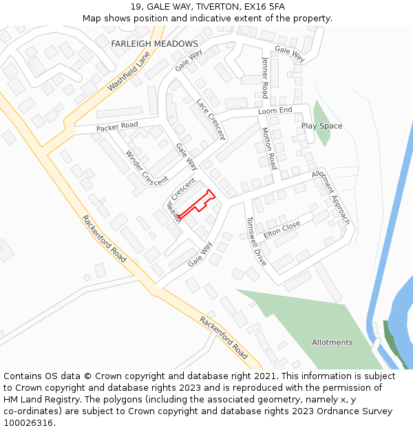 19, GALE WAY, TIVERTON, EX16 5FA: Location map and indicative extent of plot