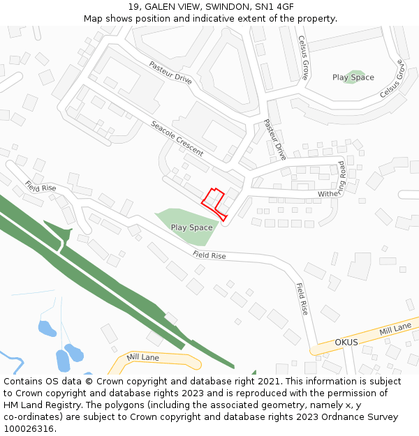 19, GALEN VIEW, SWINDON, SN1 4GF: Location map and indicative extent of plot