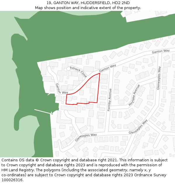 19, GANTON WAY, HUDDERSFIELD, HD2 2ND: Location map and indicative extent of plot