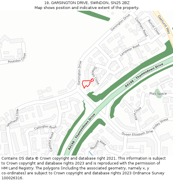19, GARSINGTON DRIVE, SWINDON, SN25 2BZ: Location map and indicative extent of plot
