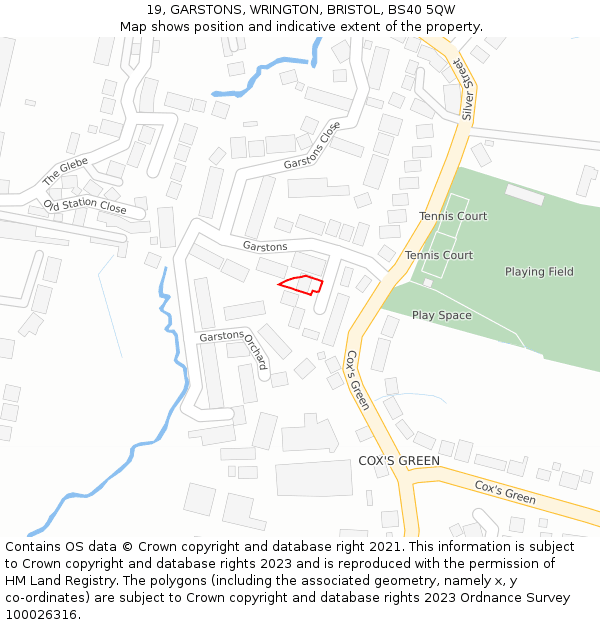 19, GARSTONS, WRINGTON, BRISTOL, BS40 5QW: Location map and indicative extent of plot