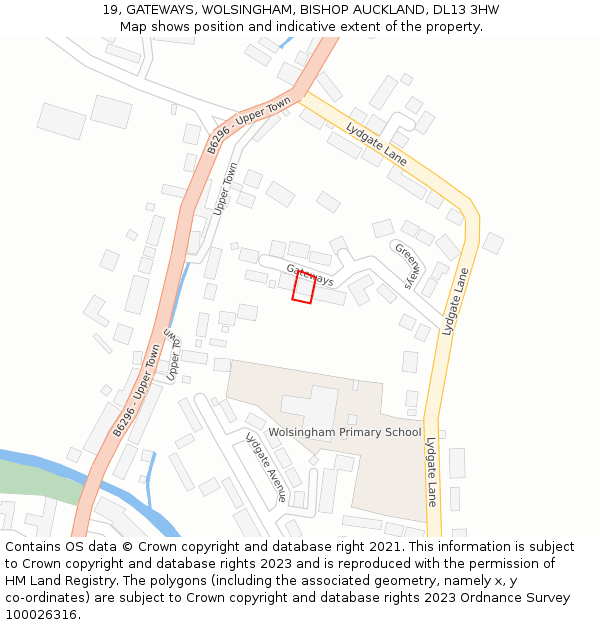 19, GATEWAYS, WOLSINGHAM, BISHOP AUCKLAND, DL13 3HW: Location map and indicative extent of plot