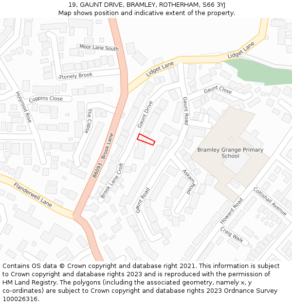 19, GAUNT DRIVE, BRAMLEY, ROTHERHAM, S66 3YJ: Location map and indicative extent of plot