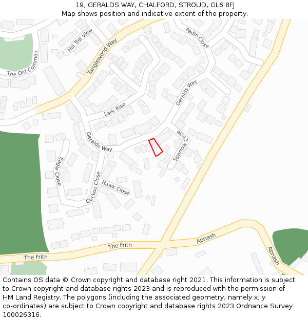 19, GERALDS WAY, CHALFORD, STROUD, GL6 8FJ: Location map and indicative extent of plot