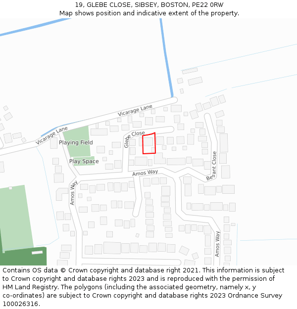 19, GLEBE CLOSE, SIBSEY, BOSTON, PE22 0RW: Location map and indicative extent of plot