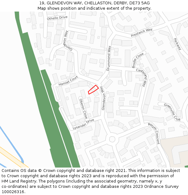 19, GLENDEVON WAY, CHELLASTON, DERBY, DE73 5AG: Location map and indicative extent of plot
