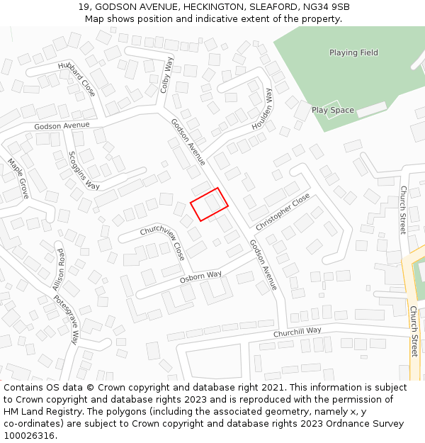 19, GODSON AVENUE, HECKINGTON, SLEAFORD, NG34 9SB: Location map and indicative extent of plot