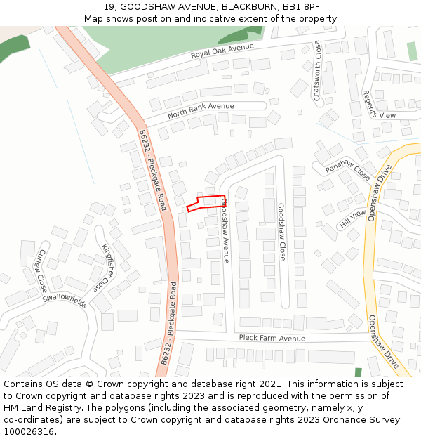 19, GOODSHAW AVENUE, BLACKBURN, BB1 8PF: Location map and indicative extent of plot