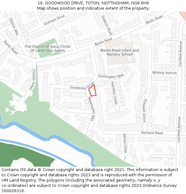 19, GOODWOOD DRIVE, TOTON, NOTTINGHAM, NG9 6HX: Location map and indicative extent of plot
