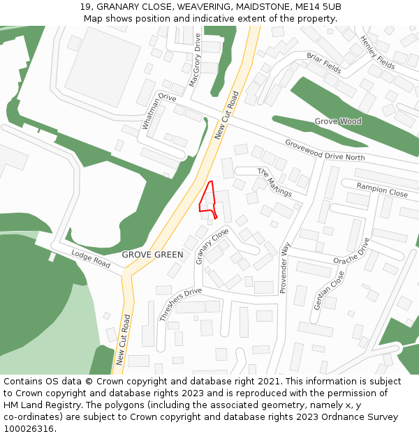 19, GRANARY CLOSE, WEAVERING, MAIDSTONE, ME14 5UB: Location map and indicative extent of plot