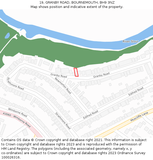 19, GRANBY ROAD, BOURNEMOUTH, BH9 3NZ: Location map and indicative extent of plot