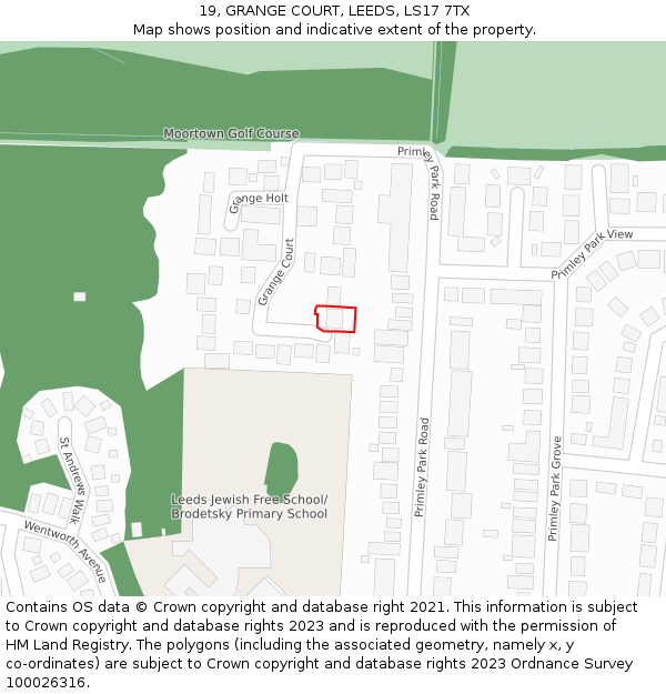 19, GRANGE COURT, LEEDS, LS17 7TX: Location map and indicative extent of plot