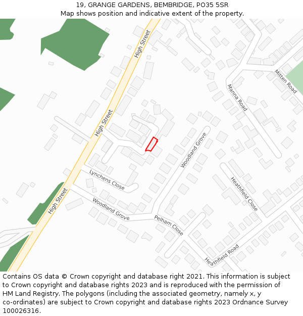 19, GRANGE GARDENS, BEMBRIDGE, PO35 5SR: Location map and indicative extent of plot