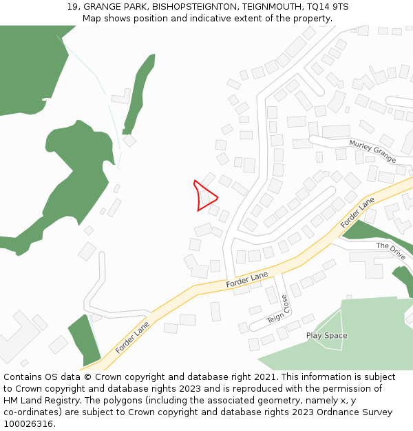 19, GRANGE PARK, BISHOPSTEIGNTON, TEIGNMOUTH, TQ14 9TS: Location map and indicative extent of plot